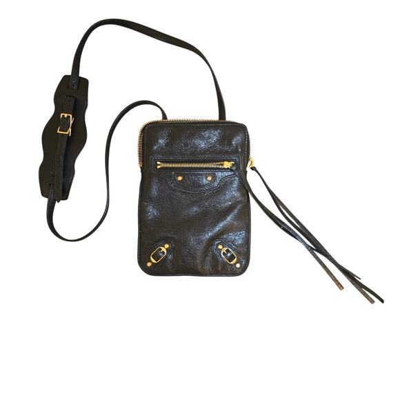 Balenciaga Motocross Black Arena Lambskin Leather Phone Holder Shoulder Bag - Picture 1 of 8